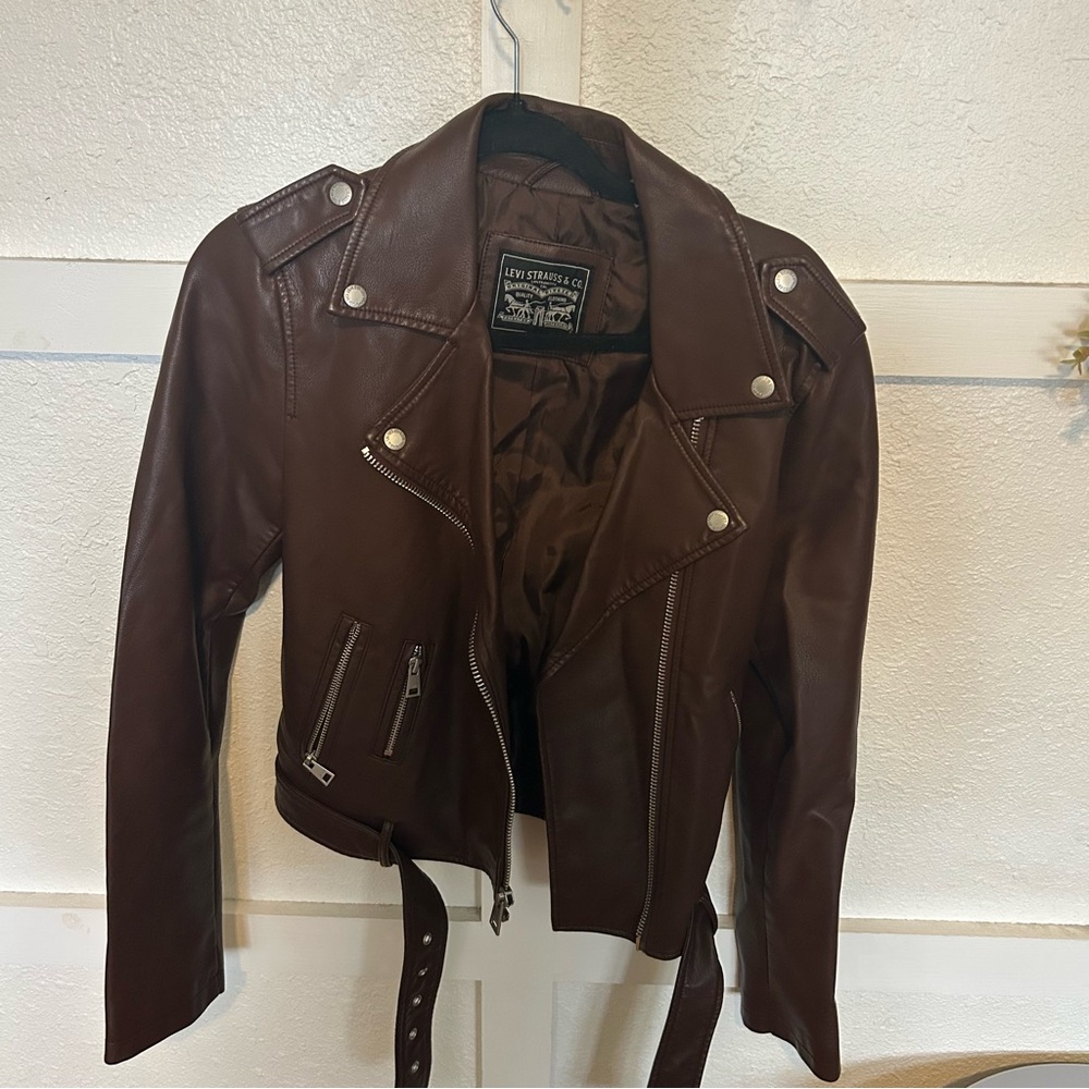 Levi's Brown Leather Moto Jacket with Asymmetrical Zipper